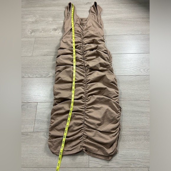 Fashion Nova Chasing Desire Ruched Midi Dress - Taupe - Picture 10 of 12